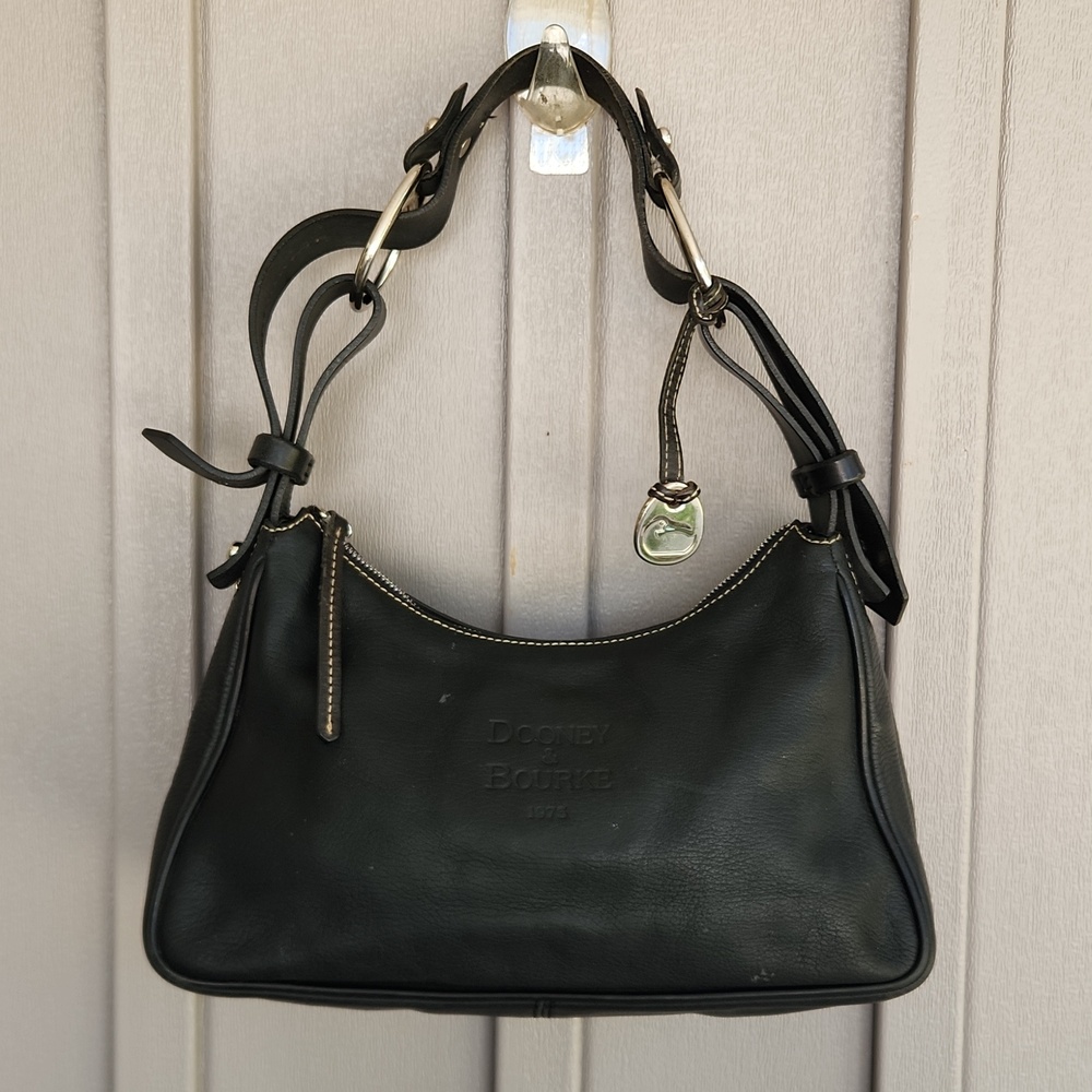 Vintage Dooney And Bourke Crescent Black Pebbled Leather Shoulderbag
